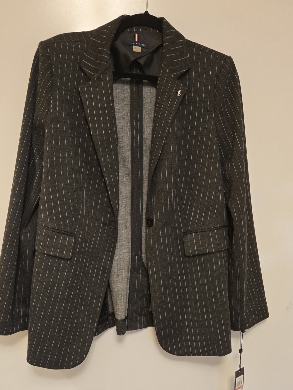Tommy HilfigerWomen"s Charcoal Gray Pinstripe Blazer
